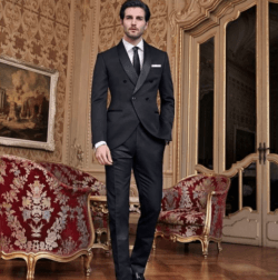 Trajes negros para novio traje clásico cruzado