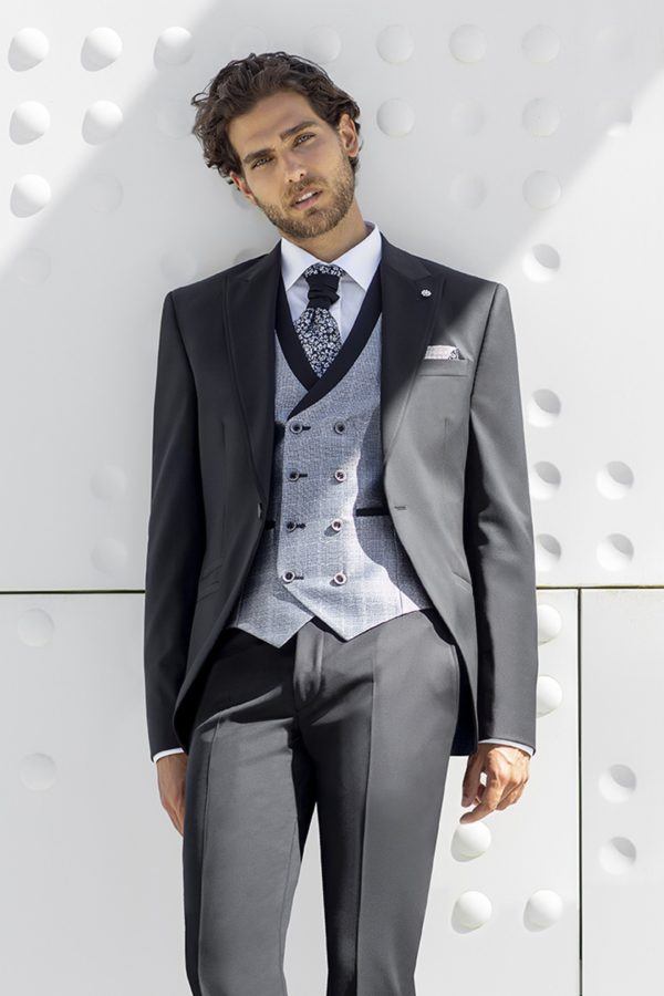 Trajes negros para novio chaleco gris